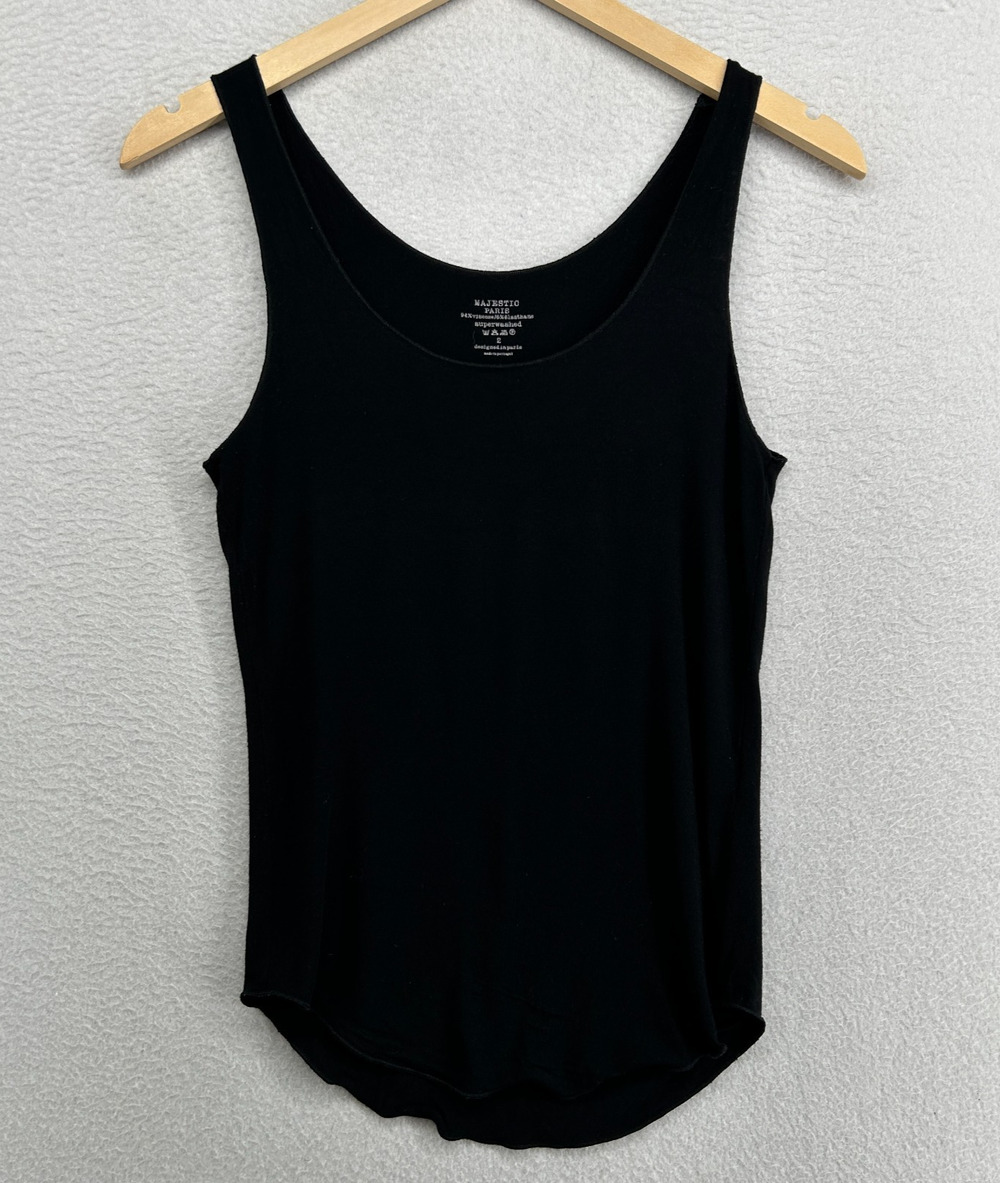 MAJESTIC Tank Top 2 S Superwashed Soft Touch Jersey Scoop Neck Sleeveless Black